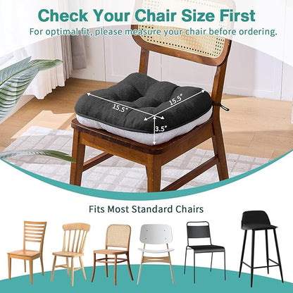 BETU Black Chair Cushions for Dining Chairs Set of 6,3.5" Thick Kitchen Table Chair Pads with Ties,Non Slip Backing and Covers,Seat Cushion for Dining Room,Bar,Patio Chairs,15.5"X15.5"X3.5",Black