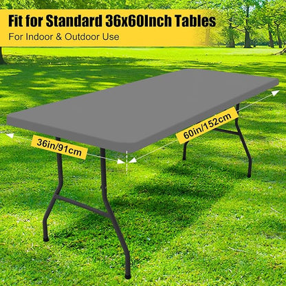 Smiry Rectangle Picnic Table Cloth, Waterproof Elastic Fitted Tablecloths for 5 Foot Tables, Washable Polyester Table Cover for Camping, Indoor and Outdoor (Grey, 36"x60")