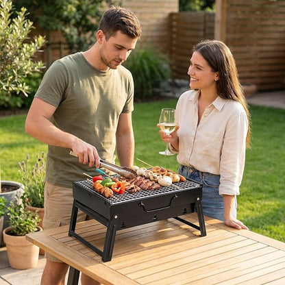 Foldable Small Portable Charcoal Grill, Mini BBQ Grill Tabletop Charcoal Grill, Compact Camping Grill for Outdoor Picnic Backyard, Reusable Alternative to Disposable Grills
