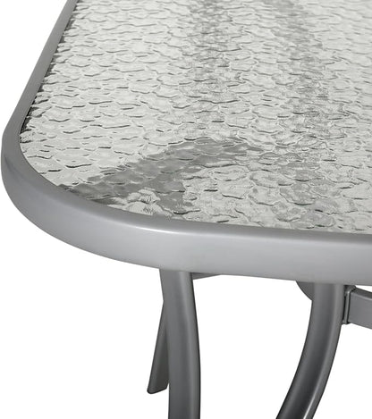 Flash Furniture Commercial Grade 35x59 in Steel Rectangular Table, Silver | Umbrella Hole, Tempered Glass