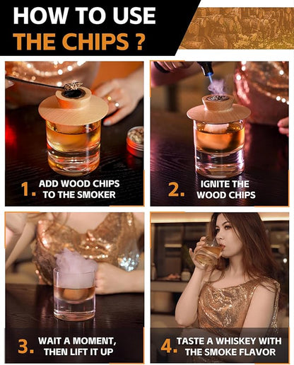 Cocktail Smoker Chips, 12 Flavors Wood Chips Orange Cinnamon Ginger Apple Beech Pear Cherry Oak Walnut Pecan/Hickory Mesquite Peach for Cocktails, Whiskey, Bourbon, Smoking Gun, Bar, Smoker Accessory