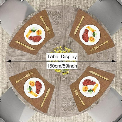 Round Table Placemats Set of 4, Faux Leather Wedge Shape Place Mats Heat Resistant Wipeable Washable Table Mats, Heavy Duty Kitchen Dining Mats(brown)