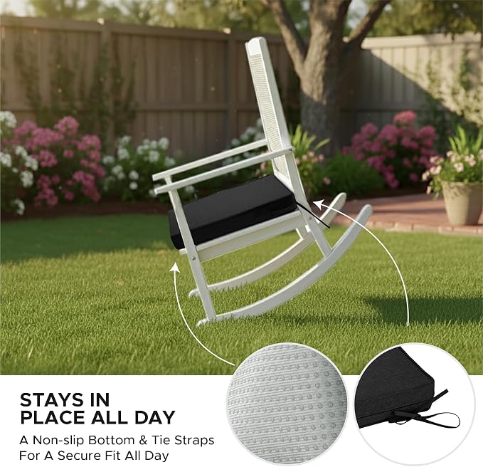 Outdoor Chair Cushions, Set of 6, 18.5 x 16 Inch, Black | Water Resistant, Fade Resistant, Patio Furniture Seat Replacement, Removable Cover with Zipper, Non-Slip Bottom with Ties
