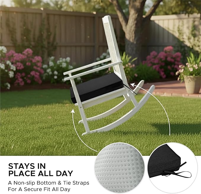 Outdoor Chair Cushions, Set of 4, 22 x 22 Inch, Black | Water Resistant, Fade Resistant, Patio Furniture Square Seat Replacement, Removable Cover with Ties, Non-Slip Bottom