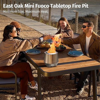 East Oak Fuoco Smokeless Fire Pit 7'' for Patio and Outdoor, 3-in-1 Ash Pan | Portable Wood & Pellet Tabletop Firepit | Stainless Steel 120% More Efficient Burn | Easy Ignition & Compact Design