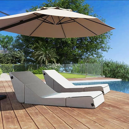 jela Outdoor Sofa, Waterproof Folding Lounge Chair and Sofa, UV Resistant Patio Sofa with Machine Washable Cover, Soft Foam Outdoor Bed Pool Lounge Chaise Chairs (Sand)