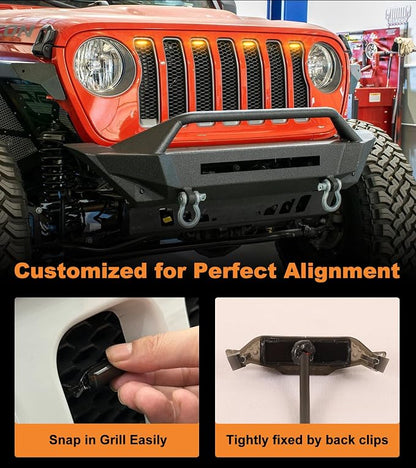 LED Grill Lights for Jeep Wrangler JL JLU Accessories 2018-2023, Amber | Direct-Snap Front Grille LED Accent Marker Lights, IP68 Waterproof, Enhanced Night Visibility, Raptor-Style Exterior Lighting