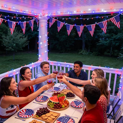 JMEXSUSS 400 LED Red White and Blue String Lights Outdoor, Plug in | 132FT 4th of July Lights Indoor, 8 Modes Patriotic String Light for Memorial Day Independence Day Decoration, with Remote
