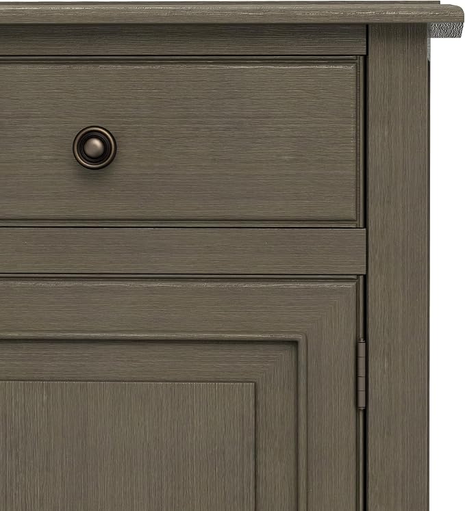 SIMPLIHOME Connaught 40" Wide Solid Wood Cabinet in Farmhouse Grey | Traditional slim entryway and living room organizer for hats, gloves, shoes and keys with space-saving storage design.