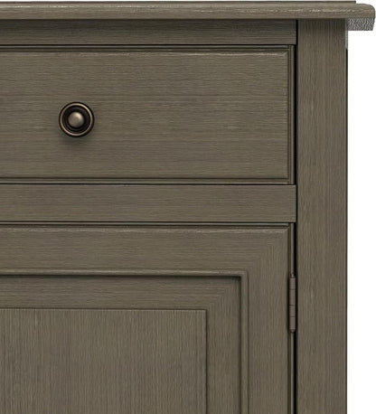 SIMPLIHOME Connaught 40" Wide Solid Wood Cabinet in Farmhouse Grey | Traditional slim entryway and living room organizer for hats, gloves, shoes and keys with space-saving storage design.