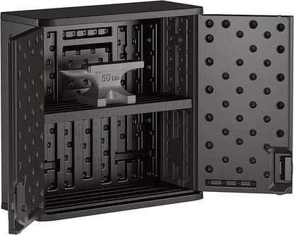 Suncast Commercial 4 Cubic Ft. Heavy-Duty Resin Wall Cabinet with Adjustable Metal-Reinforced Shelf, and Lockable Handles for Indoor and Outdoor Storage, Black, Made in the USA