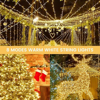 4 Pack String Lights Battery Operated with Timer, 66FT 200 LED Waterproof Battery Twinkle Lights, 8 Modes Fairy Light for Indoor & Outdoor Party Bedroom Porch Tree Christmas Decorations (Warm White)