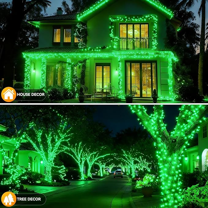 Solar String Lights Outdoor Waterproof 2 Pack Total 66ft 200LED Green | 8 Modes Twinkle Lights Solar Fairy Lights for Patio, Garden Yard Party Wedding Tree Christmas Halloween Decoration