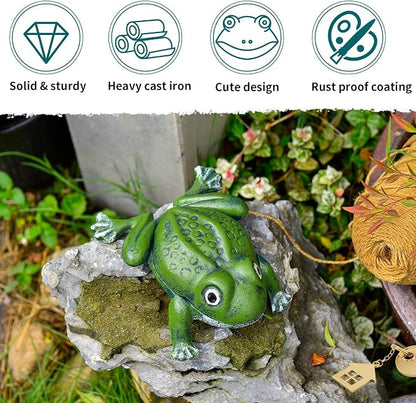 Sungmor Cast Iron Outdoor Frog Key Hider, Garden Statue–Antique Green | Hide Spare Key Holder for Outside, Small Garden Frog Statue Lawn Ornament, Indoor Decoration Jewelry Trinkets Box