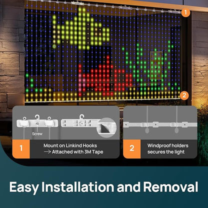 Linkind Smart Curtain Lights - APP Control, AI Pattern GIF Display, Works with Alexa Google Home, 400 LEDs Color Changing Lights Outdoor Indoor Fourth of July American Flag Lights, 4.9×4.5ft