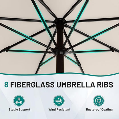 AreShark 10 FT Outdoor Patio Umbrella, Patio Table Umbrella with Push Button Tilt and Crank, Outdoor Patio Umbrellas with 8 Fiberglass Ribs, Patio Umbrellas for Market, Garden, Pool (Cream White)