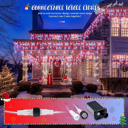 JMEXSUSS 400 LED 38.8 Ft Red and White Icicle Christmas Lights for Outside | Connectable Icicle String Lights Plug in with Remote, 8 Modes Christmas Lights Indoor Outdoor for Party Christmas Eave Decor