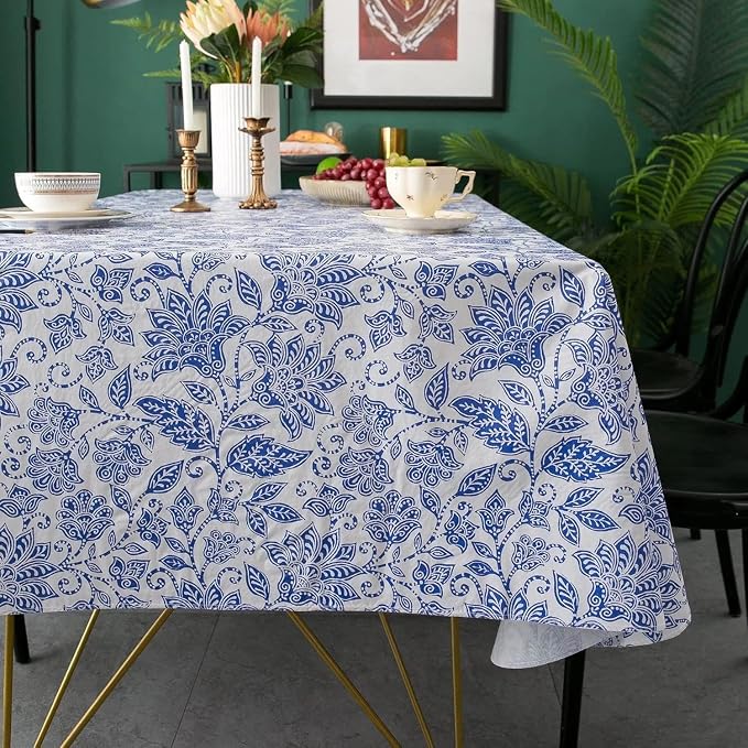 LIBERECOO Heavy Duty Vinyl Tablecloth with Flannel Backing Waterproof Oil-Proof Plastic Table Cloth Stain-Resistant Wipeable Rectangle or Square Table Cover for Indoor and Outdoor 54 x 54 Inch