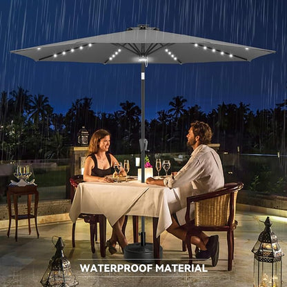Solar Patio Umbrella Outdoor with Centre Light, 11 ft Anthracite | 40 LED Lights, UV Protection, Solar Outdoor Umbrella for Porch, Deck, Pool, Table, Garden, Provides Evening Lighting