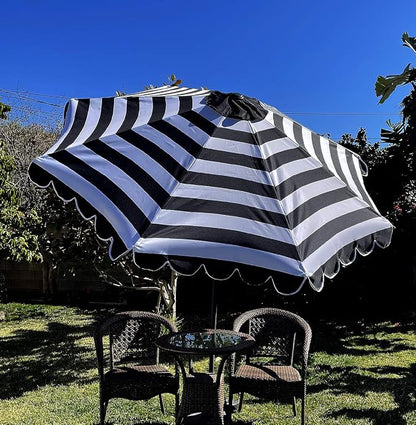 BELLRINO DECRO Black / White Scalloped Edge Replacement Edge Umbrella Canopy for 9ft 8 Ribs (Canopy Only) C004-8BW-BLACK