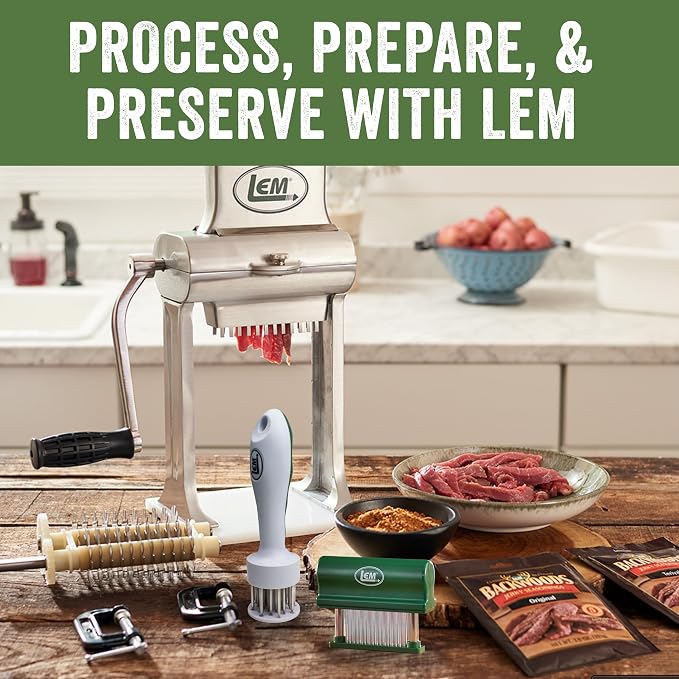 LEM Products Hand Held Tenderizer, 48 Blades, Stainless Steel and Plastic | Manual Meat Tenderizer Tool, Great for Meal and Cooking Prep, Sharp Stainless Steel Points Break Down Tough Sinew and Fibers