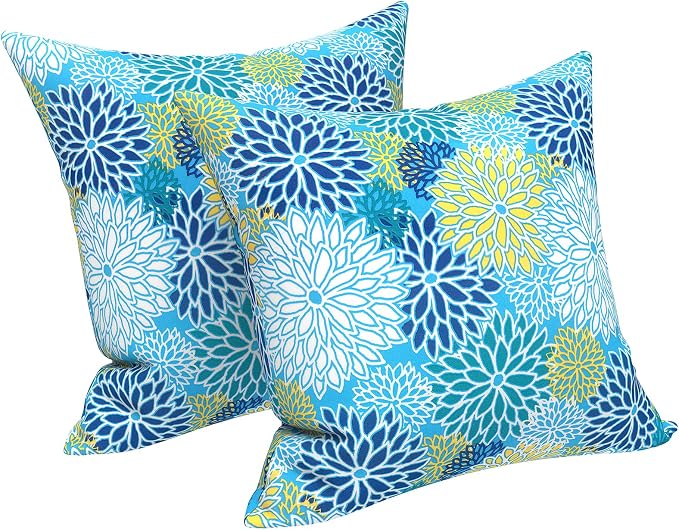 LVTXIII Outdoor Pillow Covers 20x20 Inch, 2 Pack Large Square Throw Pillow Cases, Fade-Resistant Cushion Covers for Patio Furniture Sofa, Garden Porch, Dahlia Blue