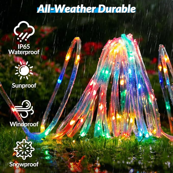 Solar Rope Lights, 33FT 100 LED Solar Fairy Lights with 8 Lighting Modes, IP65 Waterproof Trampoline Lights Outdoor for Garden Yard Patio Deck Fence Tree Party Holiday Decoration, Multicolor