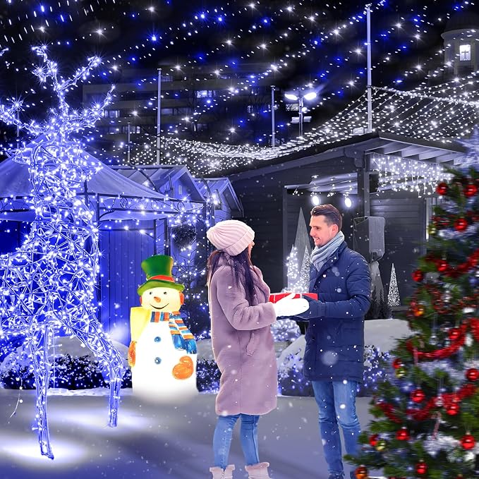 KNONEW 403FT 1000 LED Christmas Lights Outdoor String Light with 8 Modes and Timer Memory Waterproof Fairy Lights Decorations for Xmas Tree Yard Wedding Backdrop Decor(Blue and White)
