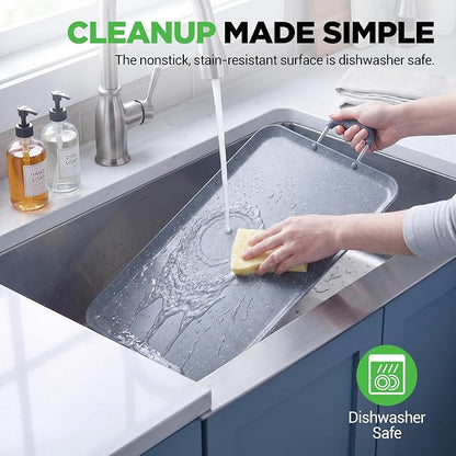 NutriChef Double Burner Griddle | Flat Top Griddle for Stove Top | Nonstick marble-coated griddle pan with extra-large easy to clean cooking surface, perfect for pancakes and tortillas
