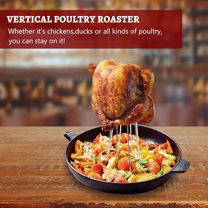 KAMaster Stainless Steel Vertical Chicken Roaster Beer Can Holder Large Turkey Big Green Egg Accessories Rack Upright Stand for Grill and Smoker Like Weber