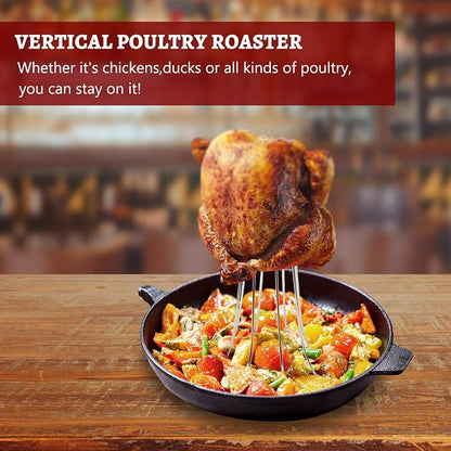 KAMaster Stainless Steel Vertical Chicken Roaster Beer Can Holder Large Turkey Big Green Egg Accessories Rack Upright Stand for Grill and Smoker Like Weber