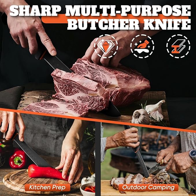 Golden Bird Butcher Knife 8″ - Bullnose Carving Knives with Non-Slip Handle, Large Meat Knives with German Stainless Steel, Gift for Men