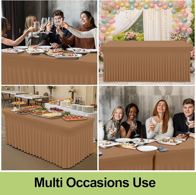 Smiry Spandex Elastic Fitted Table Cloth Skirt for 4FT Rectangle Table | Stretch Washable Table Cloth, Banquet Table Cover for Wedding, Party, Indoor & Trade Shows, (Khaki, 48Lx24Wx30H)