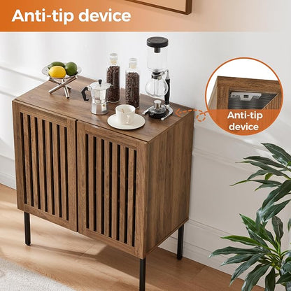 Grille Buffet Cabinet with Storage, Sideboards 2 Doors with Metal Base and Adjustable Shelf for Kitchen, Coffee Bar, Dining Room, Entryway, Hallway,Living Room