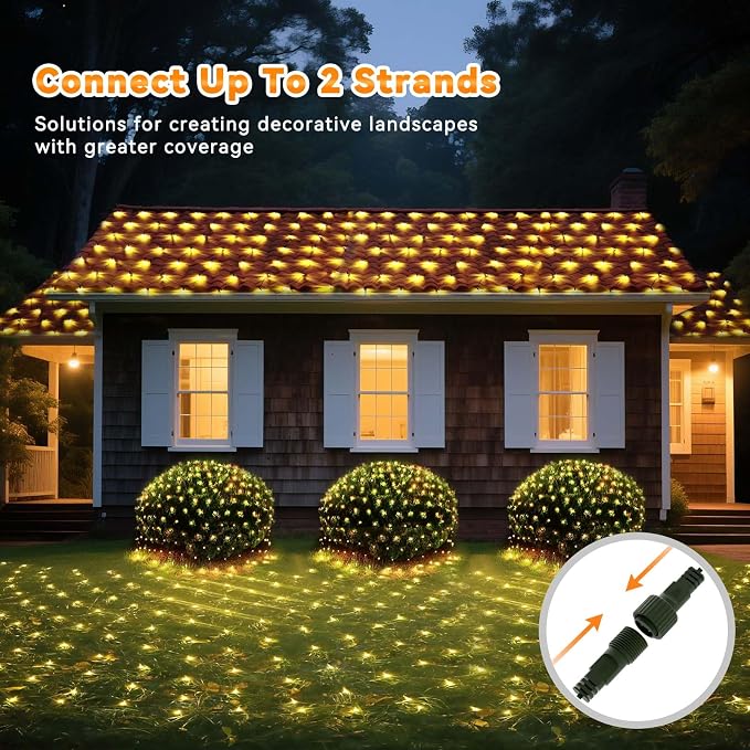 LitHome 14.8FT x 5FT Christmas Net Lights Outdoor Mesh Lights Connectable | 8 Modes 300 LED Warm White Net Light Green Wire, Waterproof Giant Christmas Mesh Light for Bushes Garden Yard Party Decor