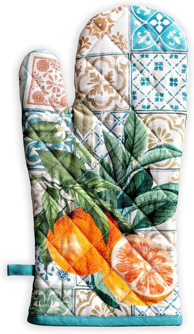 Maison d'Hermine Oven Gloves 100% Cotton Oven Mitt 7" x 13" with Loop Heat Resistant BBQ Cooking Gloves Baking Grilling Kitchen Hotel Home Farmhouse Spring Summer (Pack of 1, Agrume)