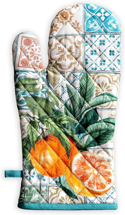 Maison d'Hermine Oven Gloves 100% Cotton Oven Mitt 7" x 13" with Loop Heat Resistant BBQ Cooking Gloves Baking Grilling Kitchen Hotel Home Farmhouse Spring Summer (Pack of 1, Agrume)