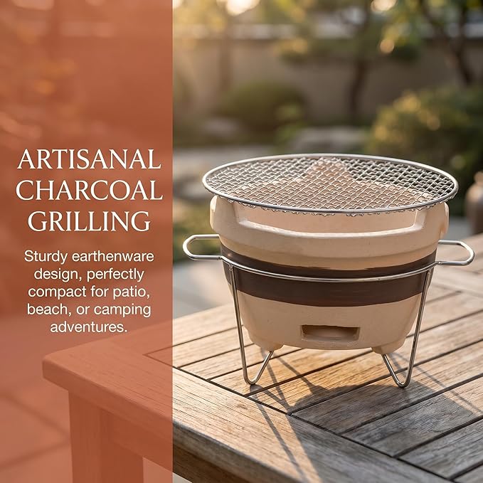 Portable Charcoal Grill For Camping & Backyard, Japanese Pottery Bbq Stove For Picnics, Outdoor Cooking, Compact Barbecue Grill