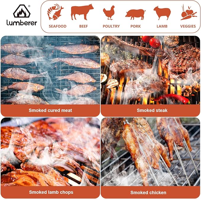 Lumberer Oak Smoking Chunks – Medium-Heavy Smoke for All Meats – 100% Natural Wood, Long Burn – 4LBS Heat-Treated & Purified