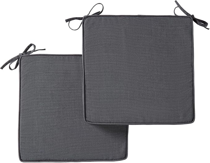 Indoor/Outdoor Chair Pads in Sunbrella Fabric – 17''x17'' Patio Seat Cushions with Foam Insert, Removable Reversible Cover & Ties for Patio Dining Chairs – Set of 2 or 4, Canvas Coal