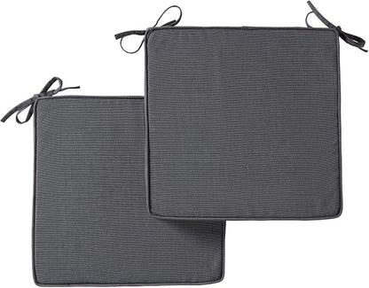 Indoor/Outdoor Chair Pads in Sunbrella Fabric – 17''x17'' Patio Seat Cushions with Foam Insert, Removable Reversible Cover & Ties for Patio Dining Chairs – Set of 2 or 4, Canvas Coal