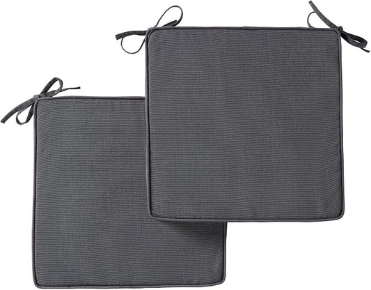Indoor/Outdoor Chair Pads in Sunbrella Fabric – 17''x17'' Patio Seat Cushions with Foam Insert, Removable Reversible Cover & Ties for Patio Dining Chairs – Set of 2 or 4, Canvas Coal
