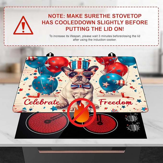 Patriotic Stove Top Cover, Heat Resistant Electric Stove Protector Mat, Large Diatomite Kitchen Counter Mat, Independence Day Decor American Flag Kitchen Accessory (dog, 28x20 Inch)