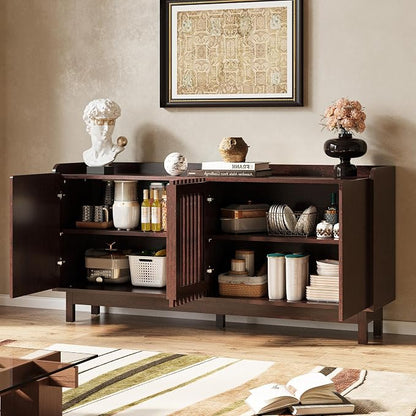 IRONCK Storage Cabinet with Grille Doors, Natural Red Walnut | 2 Adjustable Shelves