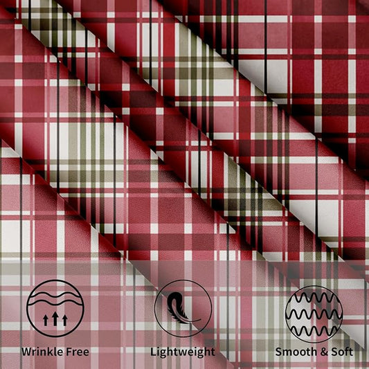 Sweetshow Xmas Checkered Table Cloth Round 70 Inch Polyester Table Cover | Red Green Buffalo Plaid Table Cloth Round Winter Xmas Tablecloth Washable Stain and Wrinkle Table Cover for Dining Picnic