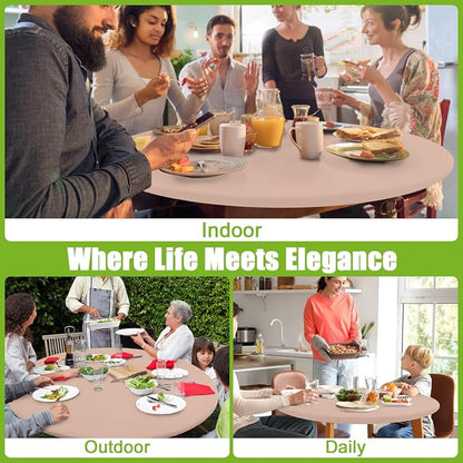 Smiry Round Spandex Tablecloth, Waterpoof Stretch Picnic Table Cover for 45"-56" Tables, Elastic Fitted Washable Tablecloths Dining, Indoor and Outdoor, Nude