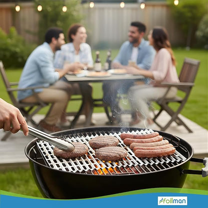 Foilman Heavy-Duty Disposable Aluminum Grill Liners, 12 x 20 Inch Nonstick Cooking Sheets for BBQ, Protects Grates from Grease, Even Heat Distribution, Easy Cleanup for Outdoor Grilling - Pack of 12