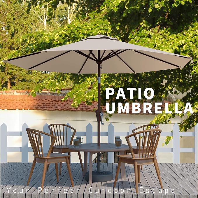 10FT Patio Umbrella, Outdoor Umbrella with Push Button Tilt and Crank, 8 Sturdy Ribs, UV Protection & Waterproof Market Umbrella for Pool, Backyard, Beach,Deck