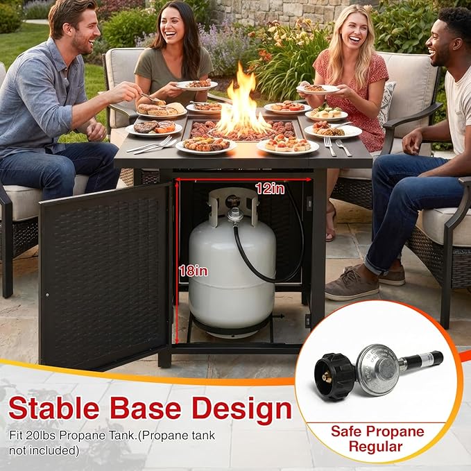 PayLessHere 28" Square Propane Fire Pit Table, 50,000 BTU CSA-Certified Outdoor Gas Fire Pit with Lid & Lava Rock, Alloy Steel Patio Fire Table for Backyard, Balcony & Garden