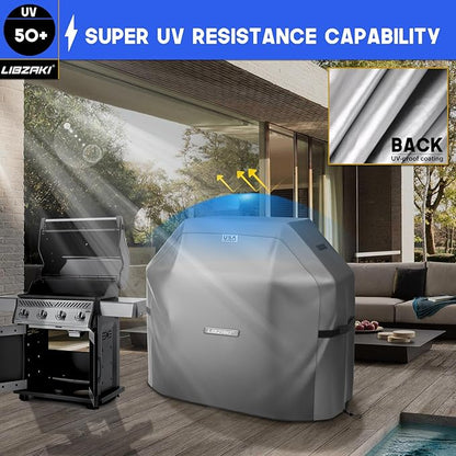 LIBZAKI Grill Cover 420D Waterproof, Weather Resistant, Rip-Proof, Anti-UV, Fade Resistant,Gas Grill Cover for Weber,Char Broil,Nexgrill Grills, etc.58 inches-Gray